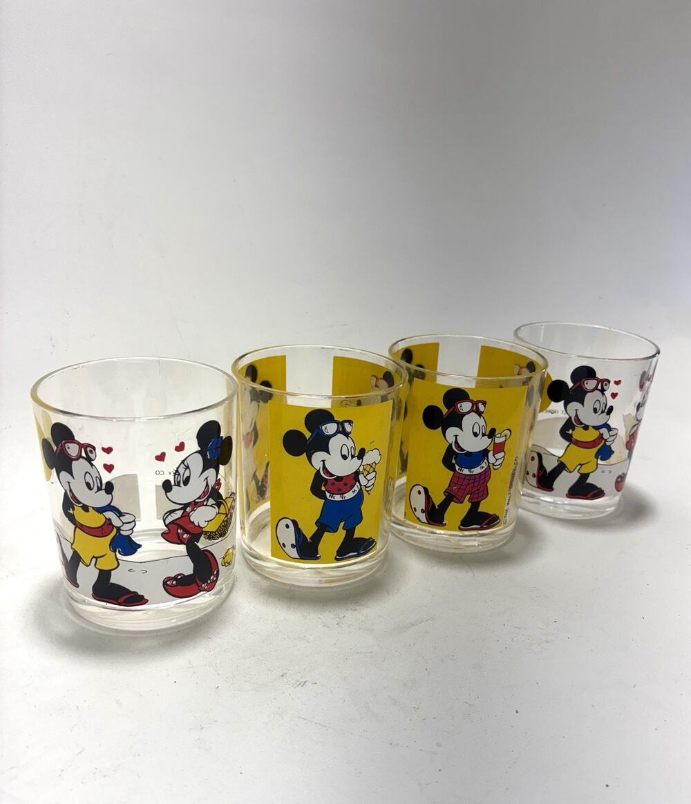 Vintage Disney Mickey Minnie Glass Tumblers Set of 4 Hazel Atlas USA